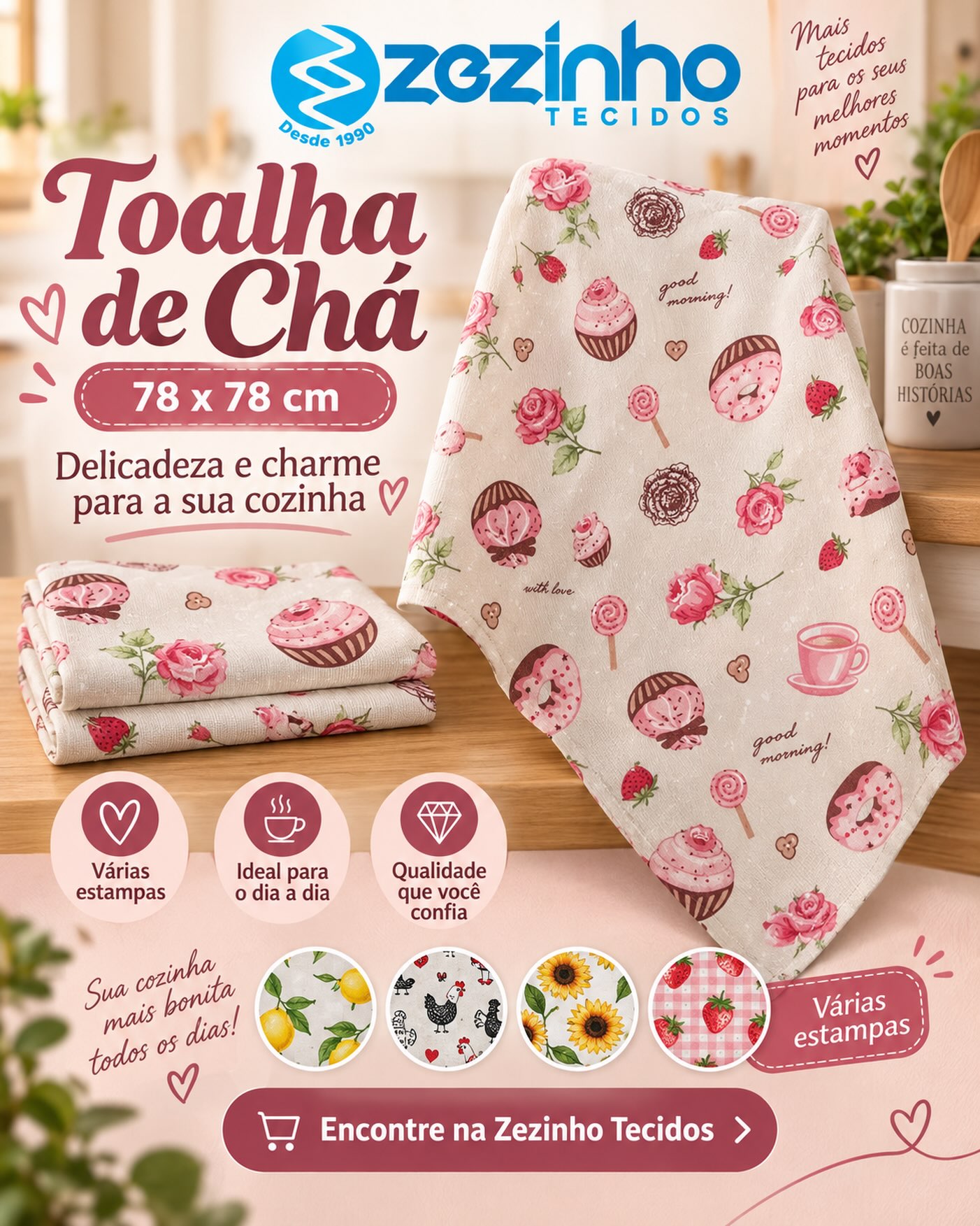 ✨ Delicadeza e charme para a sua cozinha! ✨

A Toalha de Chá 78 x 78 cm é aquele detalhe q