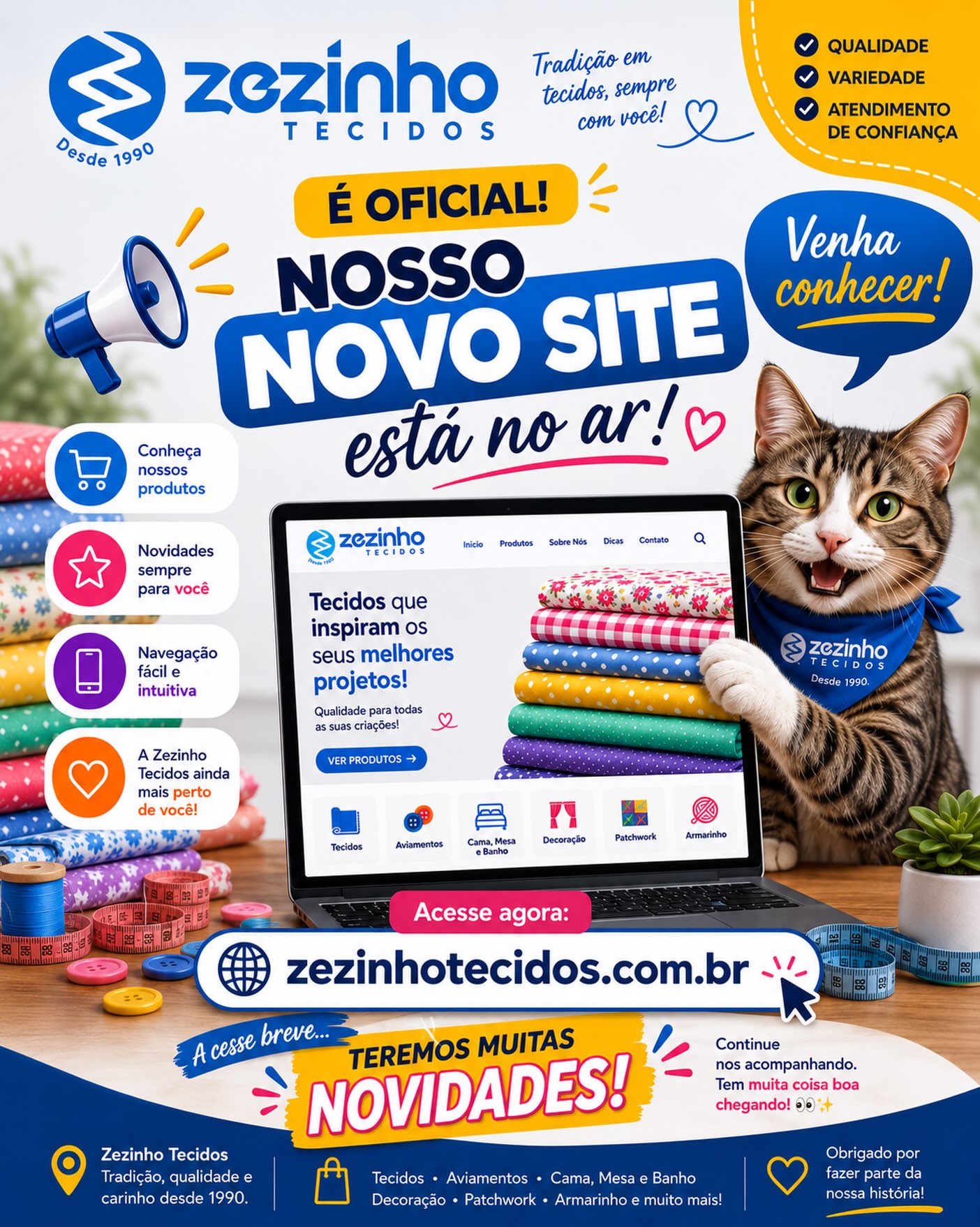 ✨ Nosso novo site está no ar! ✨

A Zezinho Tecidos está ainda mais pertinho de você! 💙🧵

C